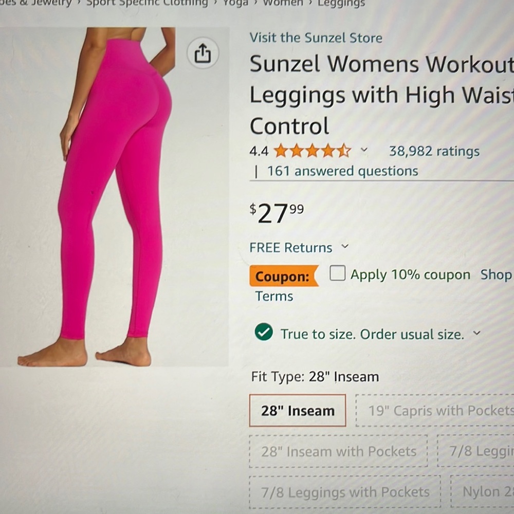 Pink leggings from Amazon size small